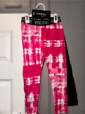 Bebe 2pack NWT girls leggings pink tie dye and black size M (5/6)